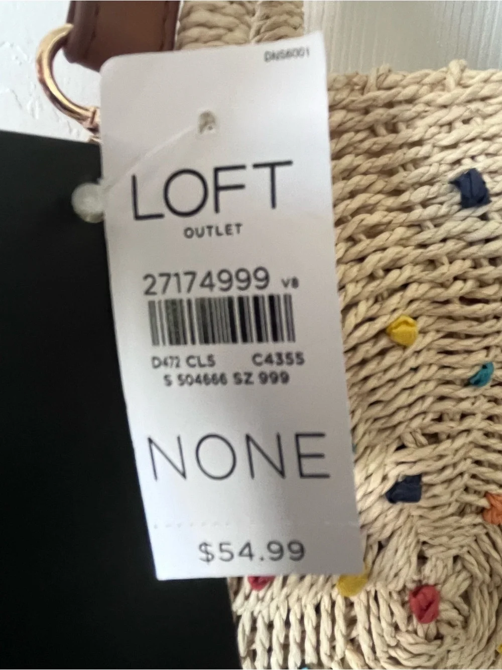 LOFT Woven Round Straw Tote Bag with Colorful 3D Dots - Detachable Strap -  NWT